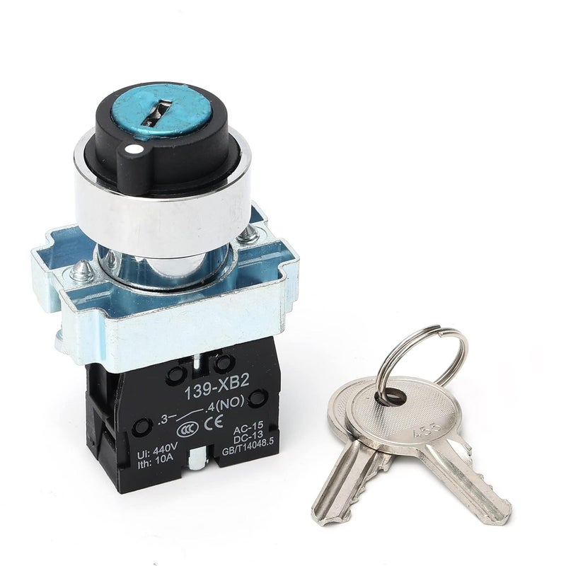 STARELO 22mm Key Switch 2 Position Maintained 1NO Latching Rotary Key Switch 10A 440V XB2-10Y/21.(2 Position Maintained) - Image 3